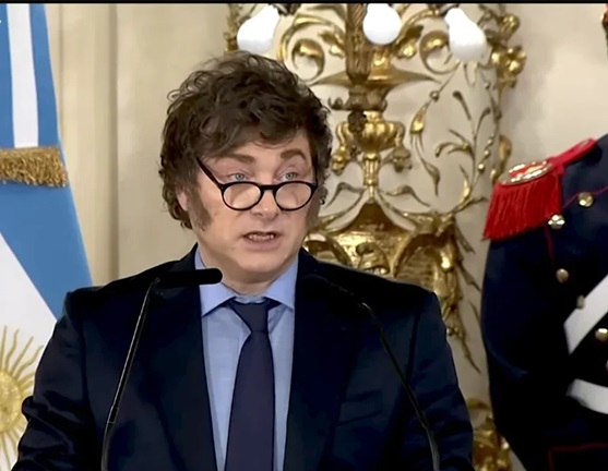 Javier Milei durante un discurso en Casa de Gobierno.