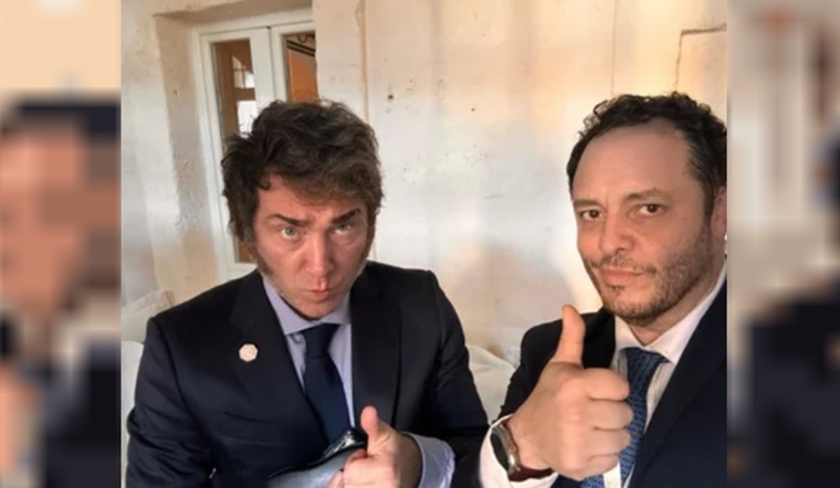 El presidente Javier Milei junto a Demián Reidel.